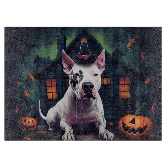 Tabla De Cortar Calabazas de Bull Terrier Halloween dan miedo (Anverso)