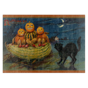 Tabla De Cortar Calabazas de Halloween vintage Gato negro