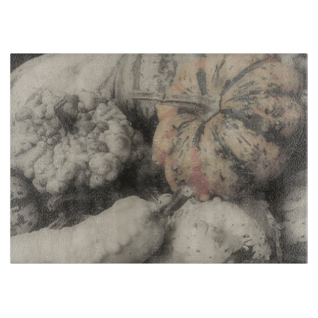 Tabla De Cortar Calabazas de Otoño en Blanco y Negro Vintage (Anverso)