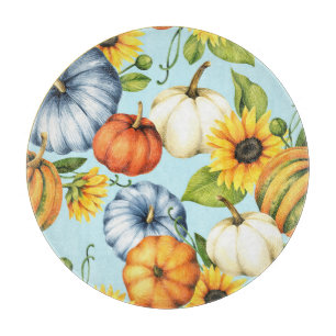 Tabla De Cortar Calabazas, girasoles, ilustracion acuarela
