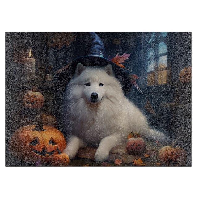 Tabla De Cortar Calabazas Samoyedo Halloween Asustadizas (Anverso)