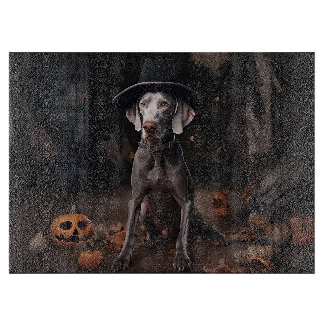 Tabla De Cortar Calabazas Weimaraner Halloween Espeluznante (Anverso)