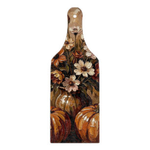 Tabla De Cortar Calabazas y flores de cosecha de otoño acogedor