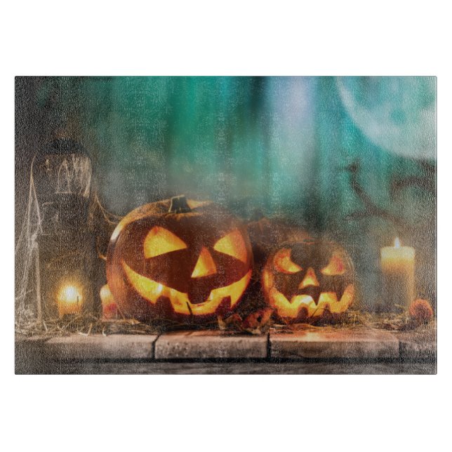 Tabla De Cortar Calabazas y murciélagos de Halloween (Anverso)