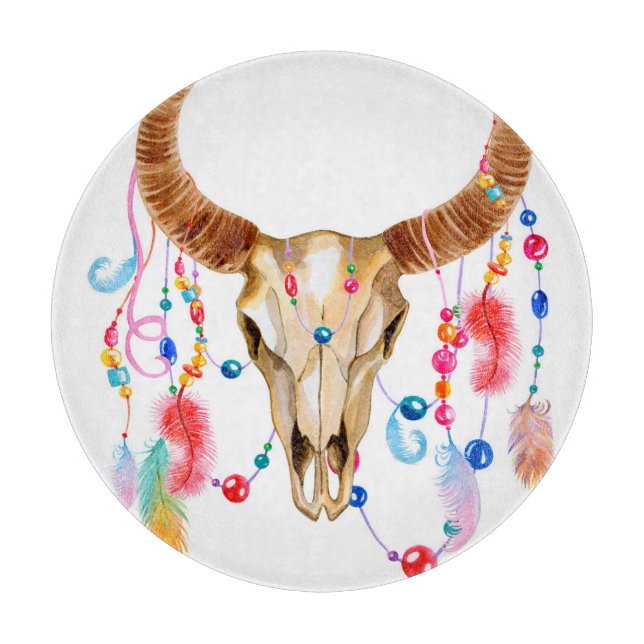 Tabla De Cortar Calavera acuarela aislada: fondo blanco. (Anverso)