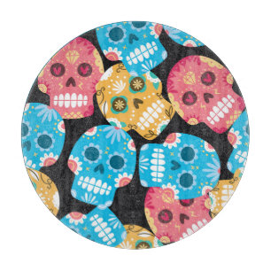 Tabla De Cortar Calavera de azúcar, fondo festivo sin costura.