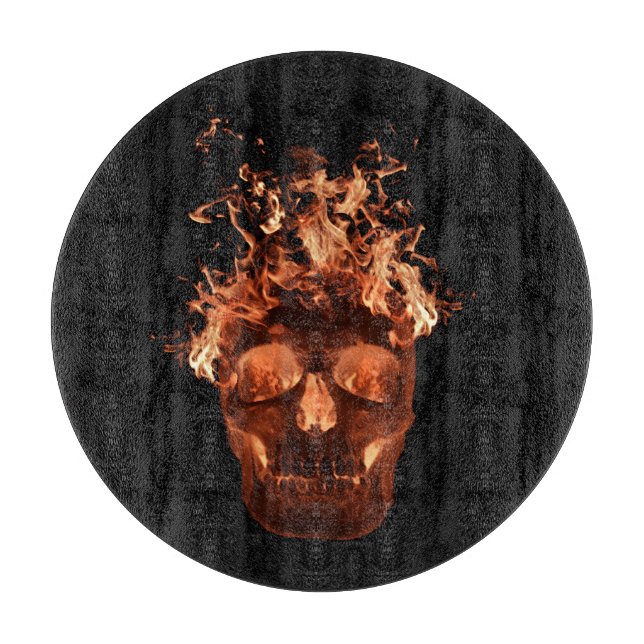Tabla de cortar calavera de fuego naranja (Anverso)