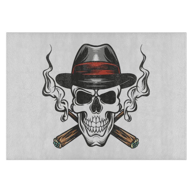 Tabla De Cortar Calavera de gánster con sombrero fedora (Anverso)