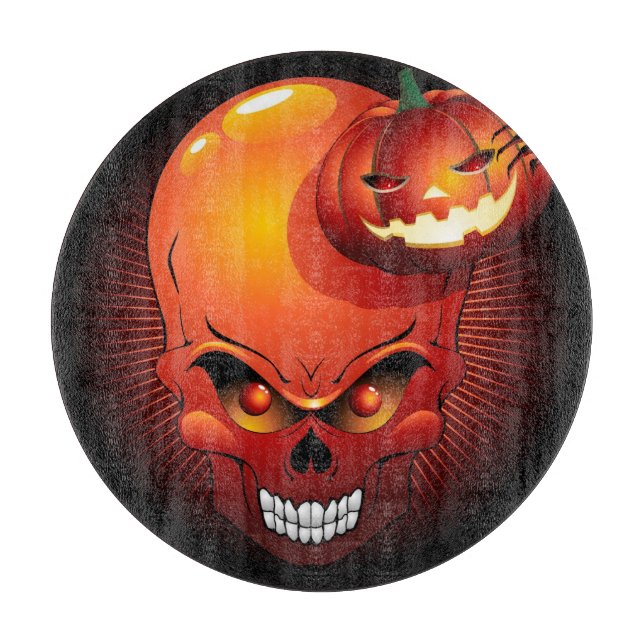Tabla De Cortar Calavera de Halloween y calabaza (Anverso)