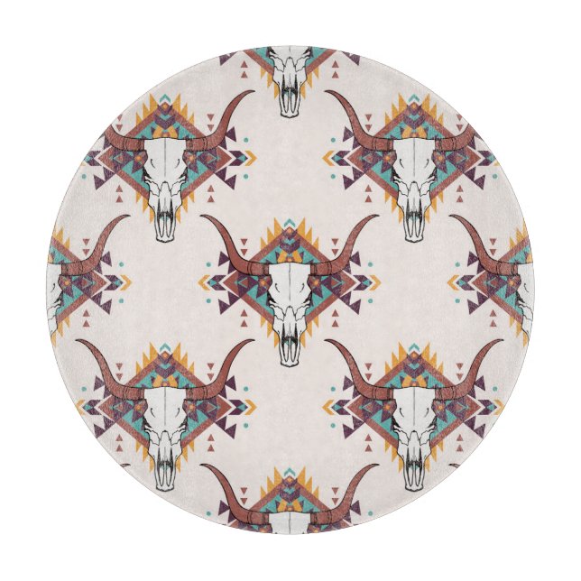 Tabla De Cortar Calavera de toros tribales: Boho Seamless (Anverso)