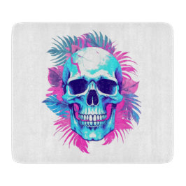 Tabla De Cortar Calavera Floral al Estilo Vaporwave