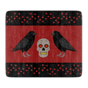 Tabla De Cortar Calavera gótica y cuervos guardianes de Halloween