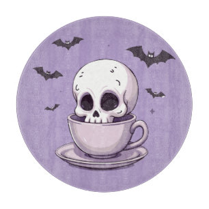 Tabla De Cortar Calavera Pastel Goth en Taza de Té