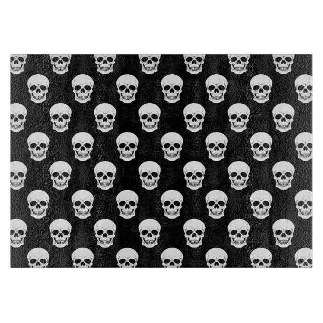 Tabla De Cortar Calavera Patrón Negro Y Blanco Halloween (Anverso)