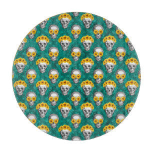 Tabla De Cortar Calaveras de Turquesa y Diseño de la Serie Girasol