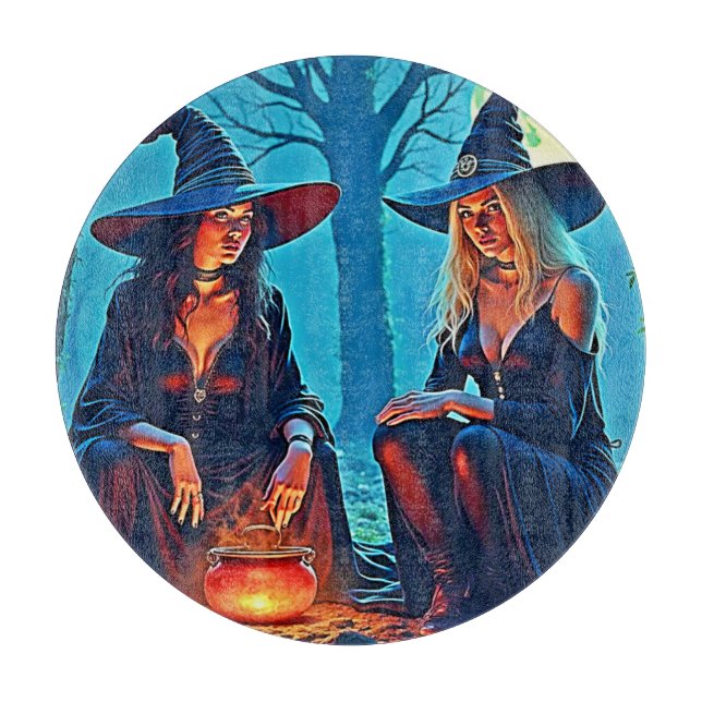 Tabla De Cortar Caldero Embrujado de Brujas Místicas (Anverso)