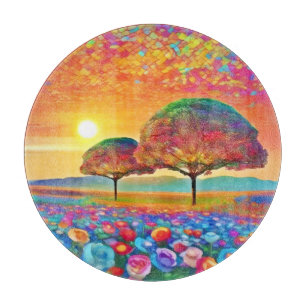 Tabla De Cortar Caleidoscopio de la Naturaleza al Atardecer 
