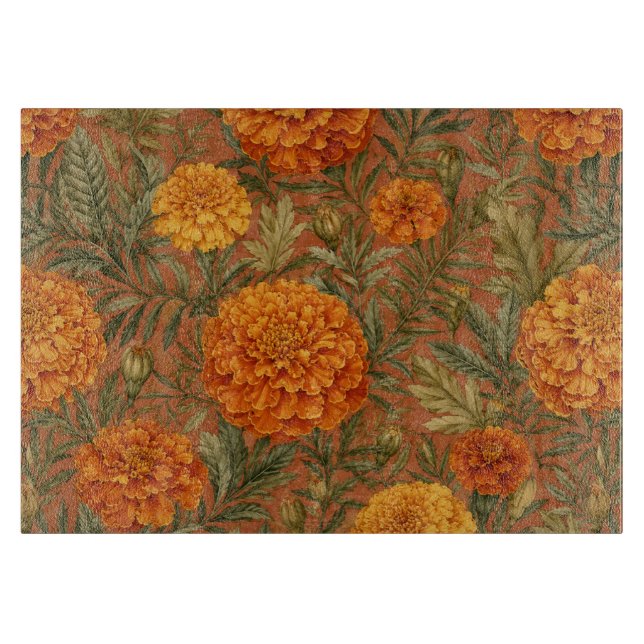 Tabla De Cortar Calido Floral Artístico Marigold Terroso (Anverso)