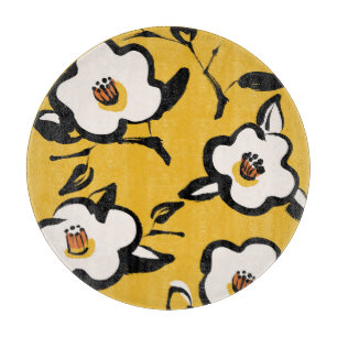 Tabla De Cortar Camellia amarilla, cosmética floral de cosmética.