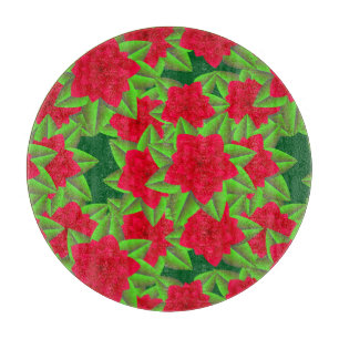 Tabla De Cortar Camellias rojas oscuras y hojas verdes
