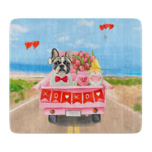 Tabla De Cortar Camión de día de San Valentín de Bulldog Francés
