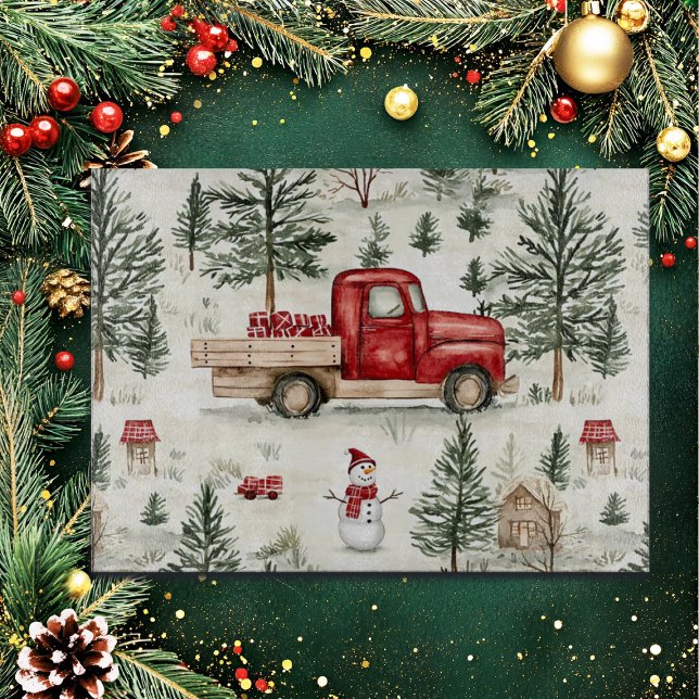 Tabla De Cortar Camión rojo con regalos y muñeco de nieve (Subido por el creador)