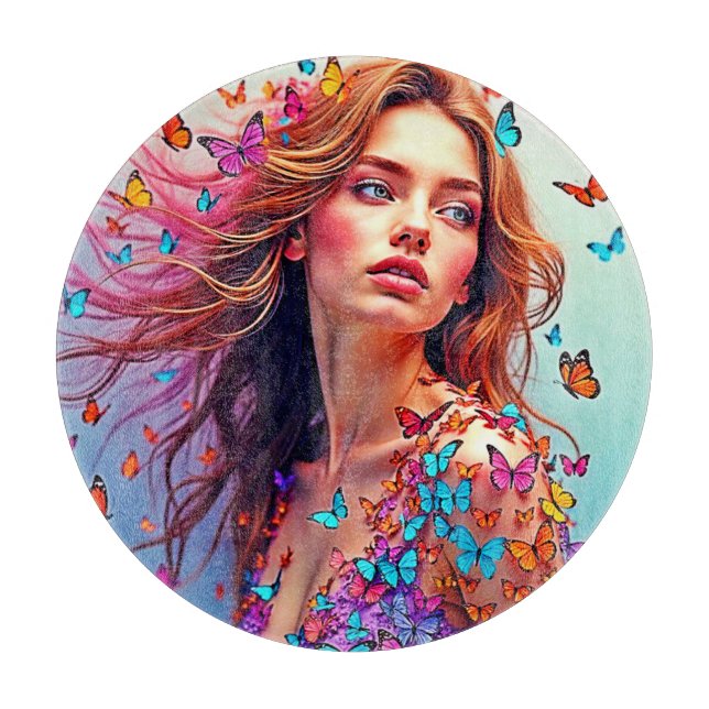 Tabla De Cortar Camisa artística de la musa de mariposa (Anverso)