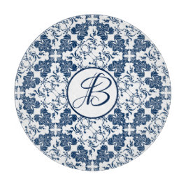 Tabla De Cortar Campiña Monogramada Azul y Blanco Inglés