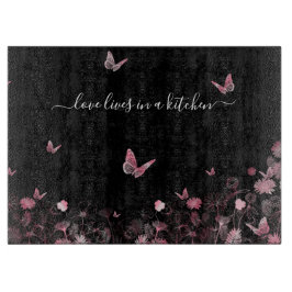 Tabla De Cortar Campo de flores con mariposas