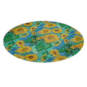 Tabla De Cortar Campo de Girasoles Rojo Naranja Amarillo Azul Van