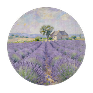 Tabla De Cortar Campos de lavanda de Provenza Cabaña Impresionista