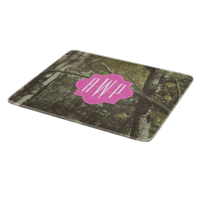 Tabla De Cortar Camuflaje + Monograma rosado (Borde)