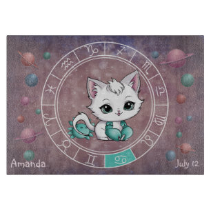 Tabla De Cortar Cáncer Astrológico Cute gato Rueda Zodiac