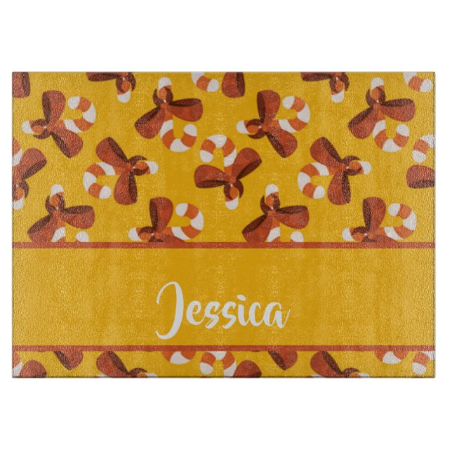 Tabla De Cortar Candy cane wrapped with red bow pattern (Anverso)