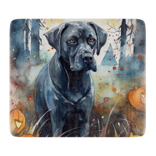 Tabla De Cortar Cane Corso de Halloween con calabazas espeluznante