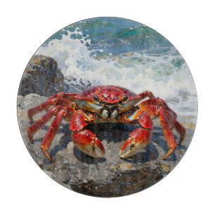 Tabla De Cortar Cangrejo Rojo Vibrante de las Olas del Océano