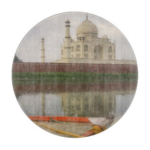 Tabla De Cortar Canoa en agua con Taj Mahal, Agra, India