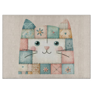 Tabla De Cortar Cara de Gatito de Cottage Pastel de Parche Falso