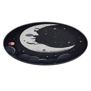 Tabla De Cortar Cara de luna brillante en cielo oscuro