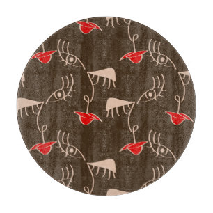 Tabla De Cortar Cara de mujer de una línea: patrón abstracto.