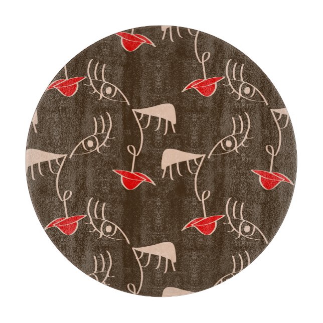 Tabla De Cortar Cara de mujer de una línea: patrón abstracto. (Anverso)