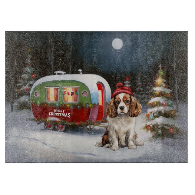 Tabla De Cortar Caravana de Navidad del Spaniel Cavalier King Char (Anverso)
