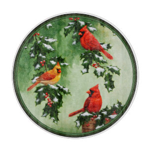 Tabla De Cortar Cardenales rojos del norte y acebo