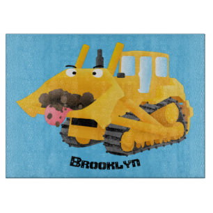 Tabla De Cortar Caricatura graciosa amarilla con bulldozer