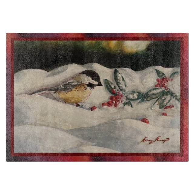 Tabla De Cortar Carol el Chick-a-Dee con Muérdago  (Anverso)