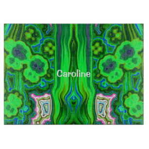 Tabla De Cortar CAROLINE ~ diseño fractal verde azul rosa original