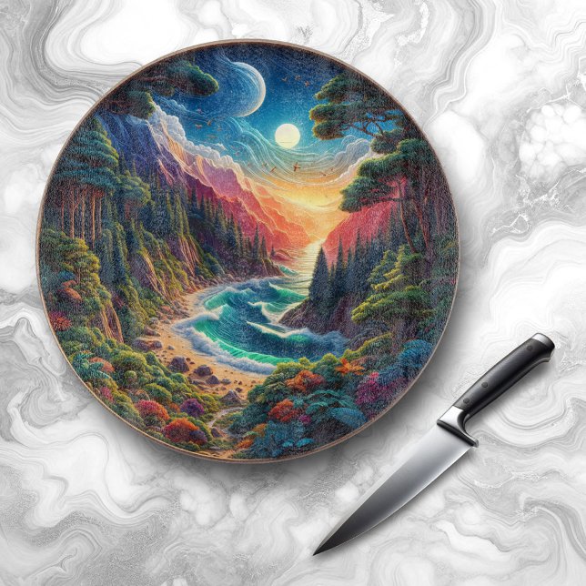 Tabla De Cortar Carpintería natural del paisaje / paisaje marino / (Nature Woodcut of Nighttime Coastal Seascape Skyscape Cutting Board (Cover Photo))