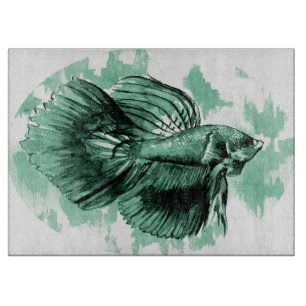 Tabla De Cortar Cartel de corte decorativo del pescado Betta verde