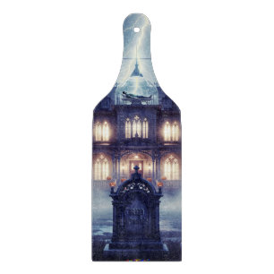 Tabla De Cortar Casa de Halloween con Frankie, azul oscuro
