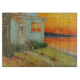 Tabla De Cortar Casa de lago poética al atardecer de otoño